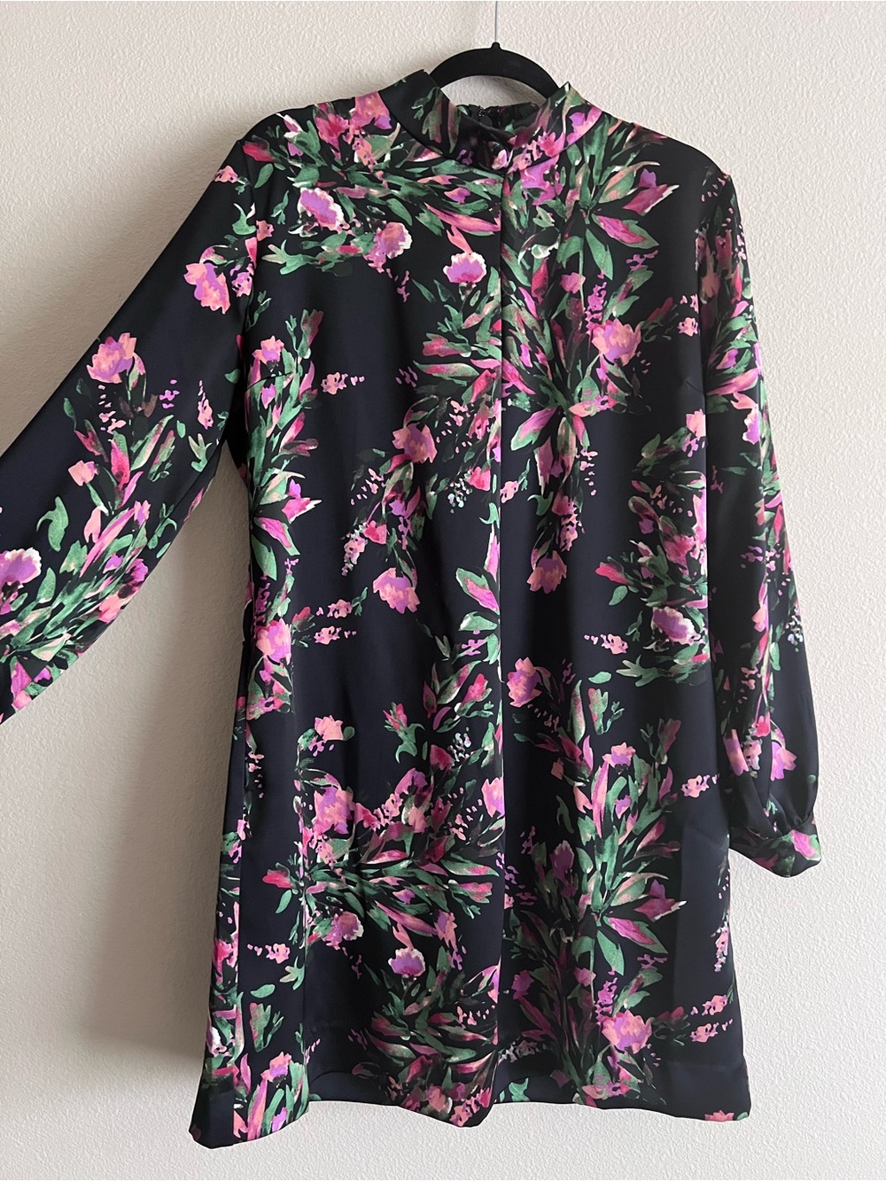 NY & Co. Eva Mendes Black and Floral Long-Sleeve Large Dress